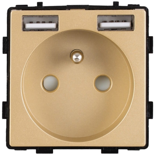 Modul Zásuvka S Kolíkom + Dvojitá Nabíjačka USB A+A Zlatá Do Rámikov