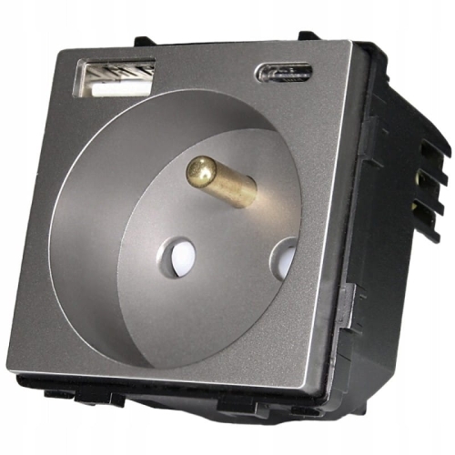 Sivá Zásuvka S Kolíkom + USB A+C 20W Set S PCV Rámikom