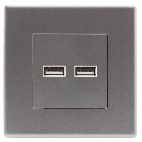 Sivá Zásuvka + Dvojitá USB Nabíjačka 3.1A Typ A+A Set S PCV Rámikom