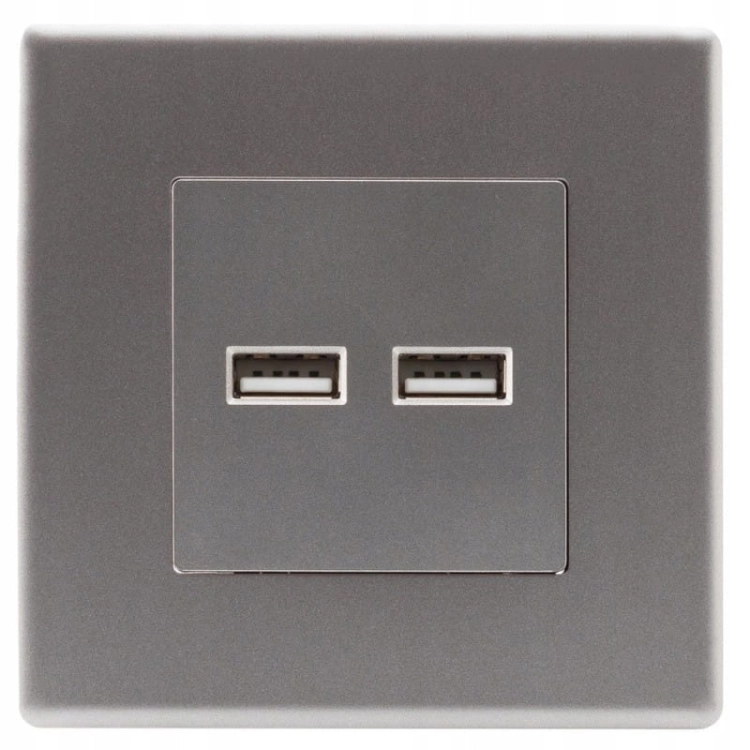 Sivá Zásuvka + Dvojitá USB Nabíjačka 3.1A Typ A+A Set S PCV Rámikom