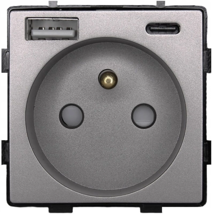Modul Sivá Zásuvka S Kolíkom + Dvojitá USB Nabíjačka 20W Typ A+C Pre Rámiky MIUUN