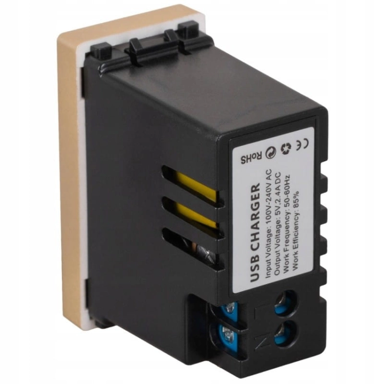 Modul Dvojitá Nabíjačka USB Typ A+A 2.4A Zlatá Do Rámikov