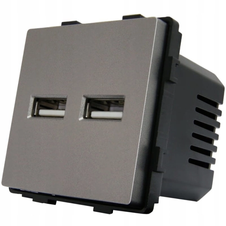 Sivá Zásuvka + Dvojitá USB Nabíjačka 3.1A Typ A+A Set S PCV Rámikom