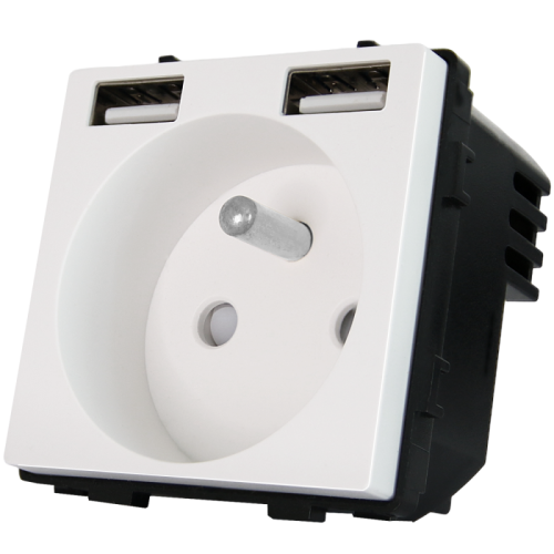 Modul Zásuvka S Kolíkom Biela + Dvojitá Nabíjačka USB A+A 2.4A Do Rámikov MIUUN