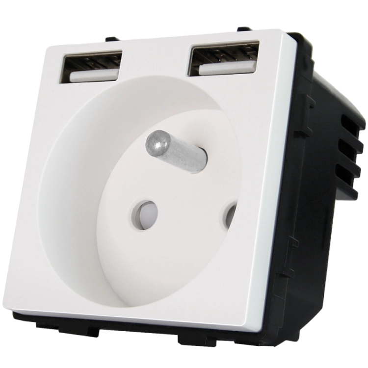 Modul Zásuvka S Kolíkom Biela + Dvojitá Nabíjačka USB A+A 2.4A Do Rámikov MIUUN