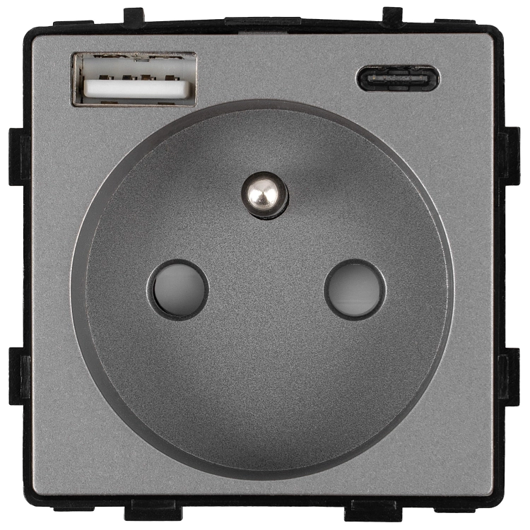 Modul Sivá Zásuvka S Kolíkom + Dvojitá USB Nabíjačka 20W Typ A+C Pre Rámiky MIUUN