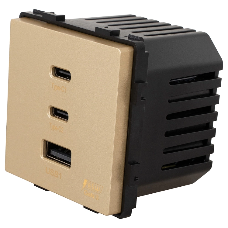 Modul Zásuvka Trojitá USB Nabíjačka 65W A+C+C Zlatá Do Rámikov