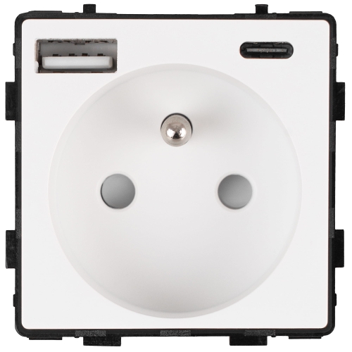 Modul Zásuvka S Kolíkom Biela + Dvojitá Nabíjačka USB A+C 20W Do Rámikov MIUUN