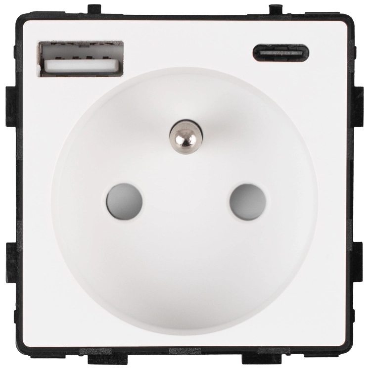 Modul Zásuvka S Kolíkom Biela + Dvojitá Nabíjačka USB A+C 20W Do Rámikov MIUUN