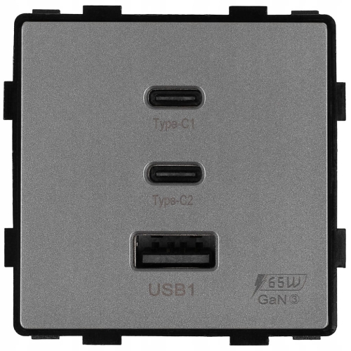 Modul Zásuvka Trojitá USB Nabíjačka 65W A+C+C Sivá Do Rámikov