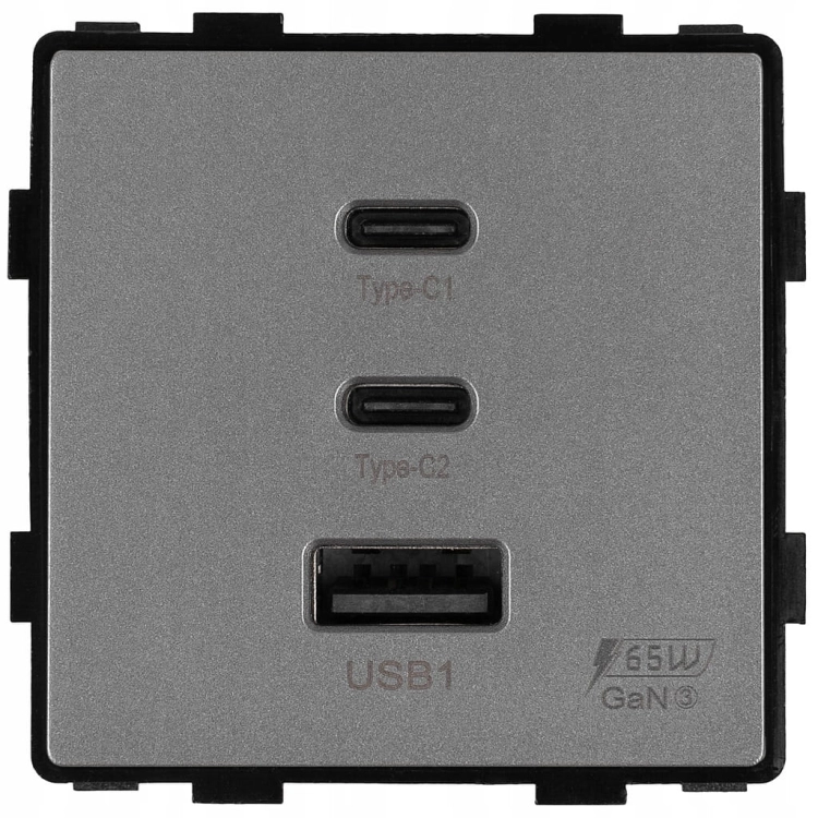 Modul Zásuvka Trojitá USB Nabíjačka 65W A+C+C Sivá Do Rámikov