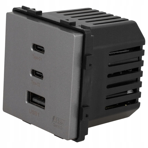 Modul Zásuvka Trojitá USB Nabíjačka 65W A+C+C Sivá Do Rámikov