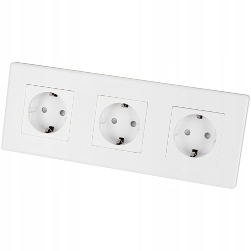 Trojnásobná Schuko Biela Zásuvka PVC Trojnásobný Rámik A 3 X Jednoduchá Zásuvka