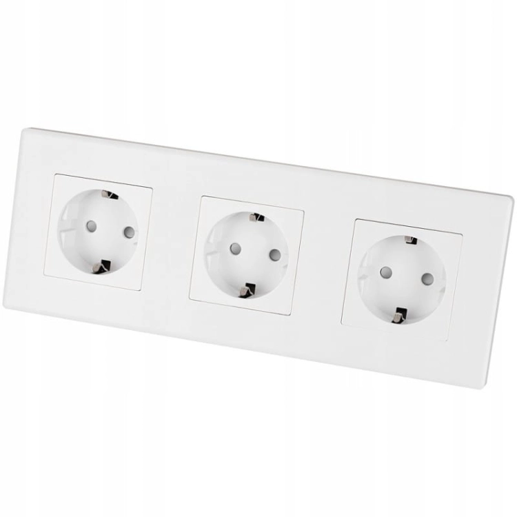Trojnásobná Schuko Biela Zásuvka PVC Trojnásobný Rámik A 3 X Jednoduchá Zásuvka