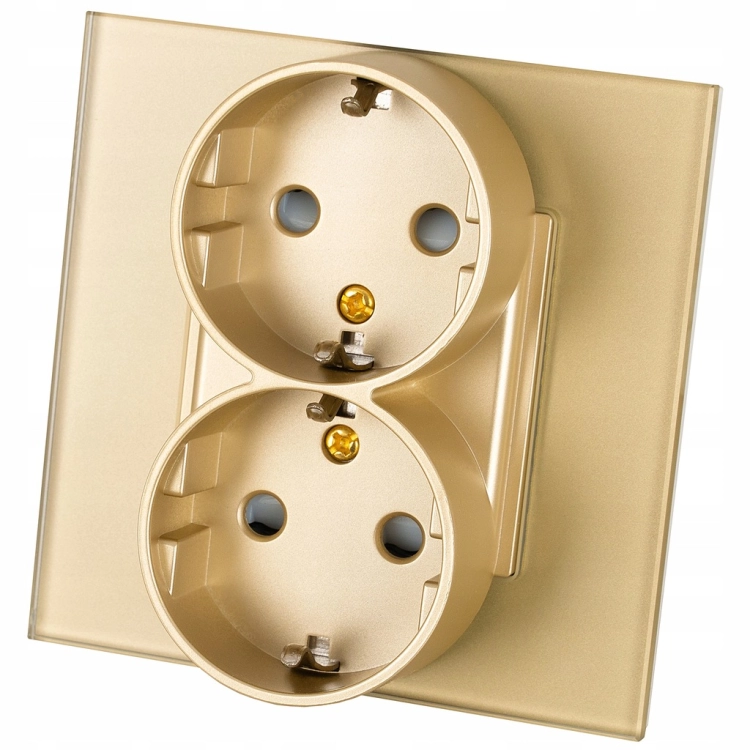 Zásuvka Dvojitá Zlatá Schuko Súprava So Skleneným Rámikom MIUUN