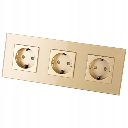 Trojitá Sklenená Zlatá Schuko Zásuvka Rámik Trojitý A 3 X Zásuvka