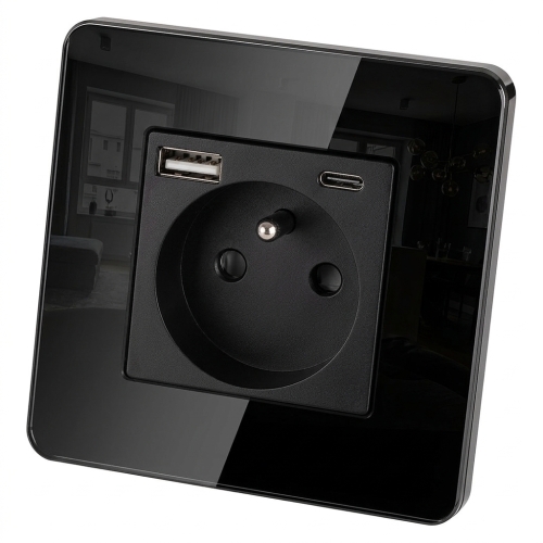 Sklenená Zásuvka Lesklá S Kolíkom + Dvojitá Nabíjačka USB A+C 20W MIUUN