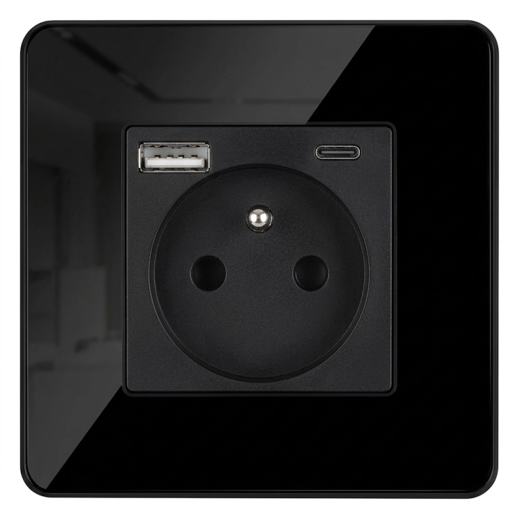 Sklenená Zásuvka Lesklá S Kolíkom + Dvojitá Nabíjačka USB A+C 20W MIUUN