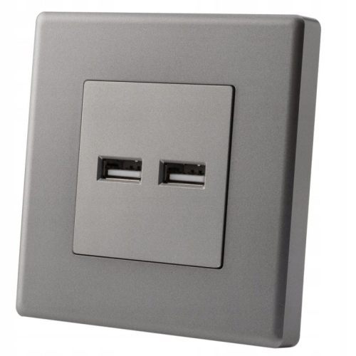 Sivá Zásuvka + Dvojitá USB Nabíjačka 3.1A Typ A+A Set S PCV Rámikom