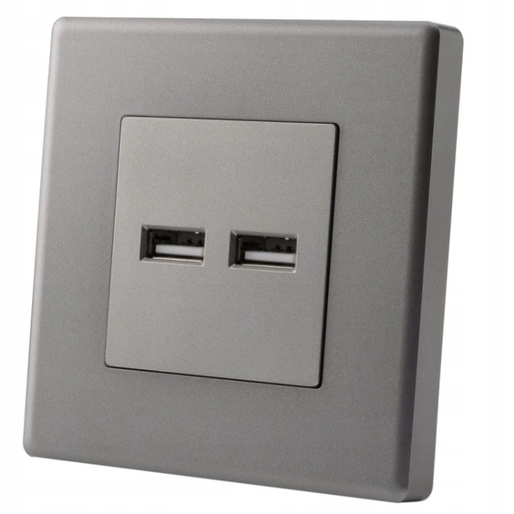 Sivá Zásuvka + Dvojitá USB Nabíjačka 3.1A Typ A+A Set S PCV Rámikom