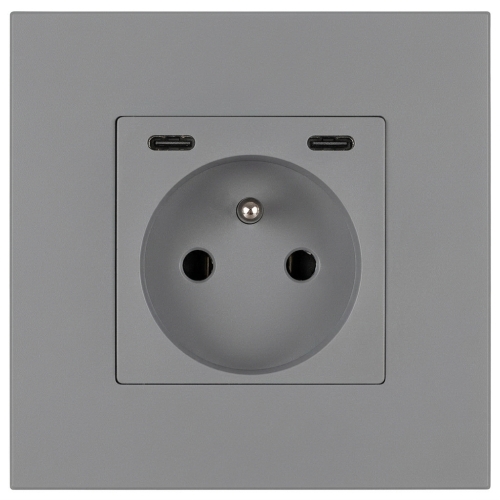 Zásuvka Plastová LINEA + Dvojitá Nabíjačka USB C+C 20W Sivá MIUUN