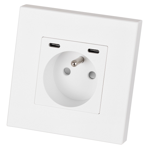 Plastová Zásuvka LINEA + Dvojitá Nabíjačka USB C+C 20W Biela MIUUN
