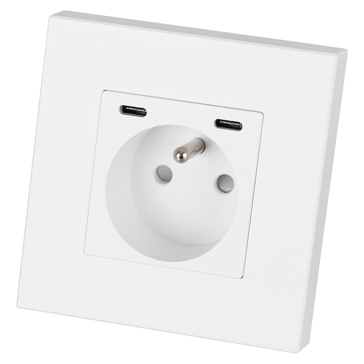 Plastová Zásuvka LINEA + Dvojitá Nabíjačka USB C+C 20W Biela MIUUN