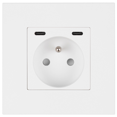 Plastová Zásuvka LINEA + Dvojitá Nabíjačka USB C+C 20W Biela MIUUN