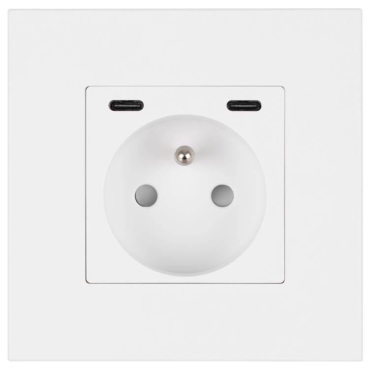 Plastová Zásuvka LINEA + Dvojitá Nabíjačka USB C+C 20W Biela MIUUN