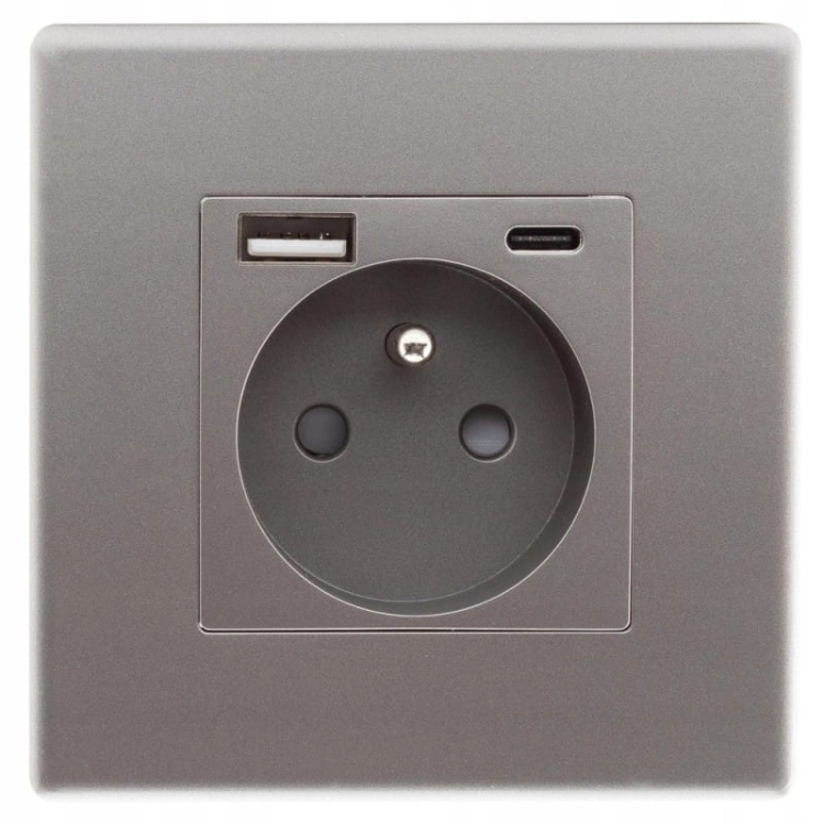 Sivá Zásuvka S Kolíkom + USB A+C 20W Set S PCV Rámikom