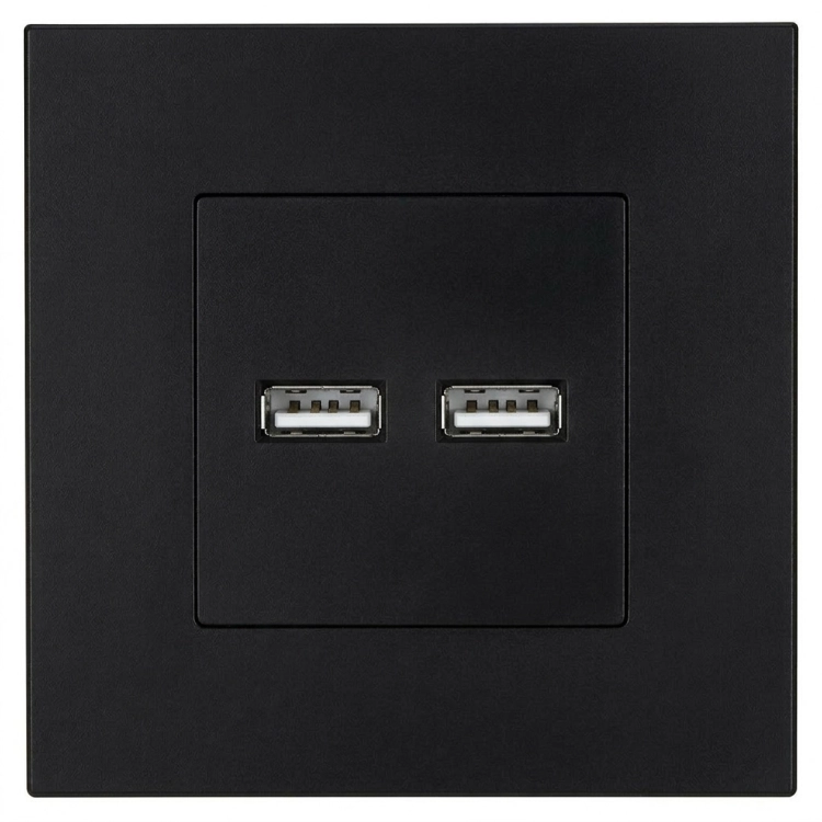 Dvojitá USB Nabíjačka 3.1A Čierna Súprava S Plastovým Rámikom LINEA MIUUN
