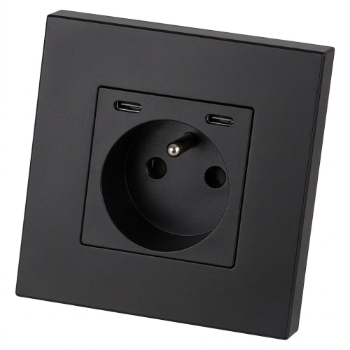 Zásuvka Plastová LINEA + Dvojitá Nabíjačka USB C+C 20W Čierna MIUUN