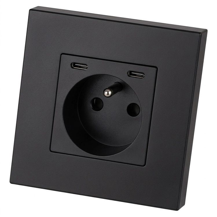 Zásuvka Plastová LINEA + Dvojitá Nabíjačka USB C+C 20W Čierna MIUUN