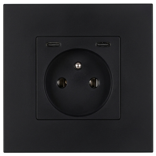 Zásuvka Plastová LINEA + Dvojitá Nabíjačka USB C+C 20W Čierna MIUUN