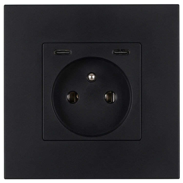 Zásuvka Plastová LINEA + Dvojitá Nabíjačka USB C+C 20W Čierna MIUUN