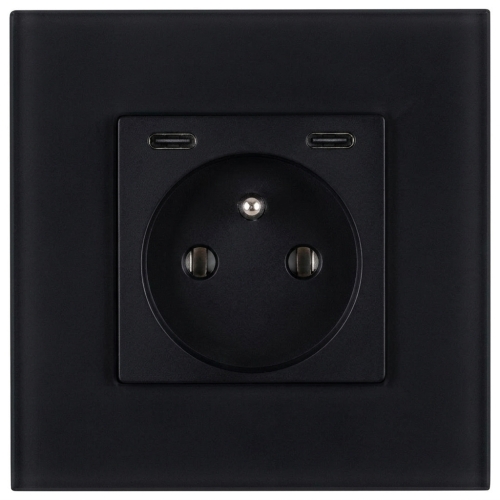 Sklenená Matná Zásuvka + Dvojitá Nabíjačka USB C+C 20W Čierna MIUUN
