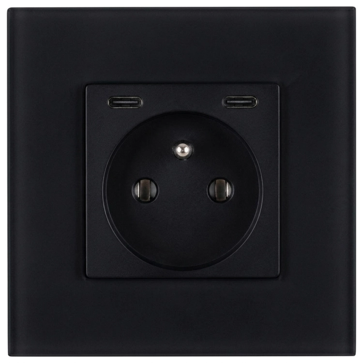 Sklenená Matná Zásuvka + Dvojitá Nabíjačka USB C+C 20W Čierna MIUUN