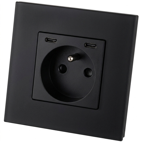 Sklenená Matná Zásuvka + Dvojitá Nabíjačka USB C+C 20W Čierna MIUUN