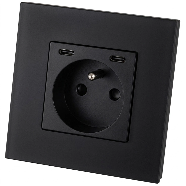 Sklenená Matná Zásuvka + Dvojitá Nabíjačka USB C+C 20W Čierna MIUUN