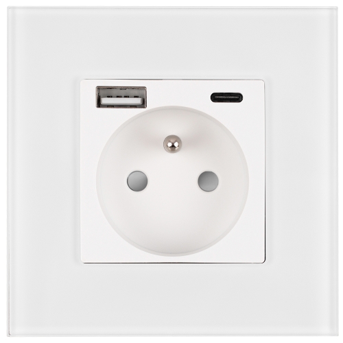 Zásuvka Sklenená Matná Biela S Kolíkom + Dvojitá Nabíjačka USB A+C 20W MIUUN