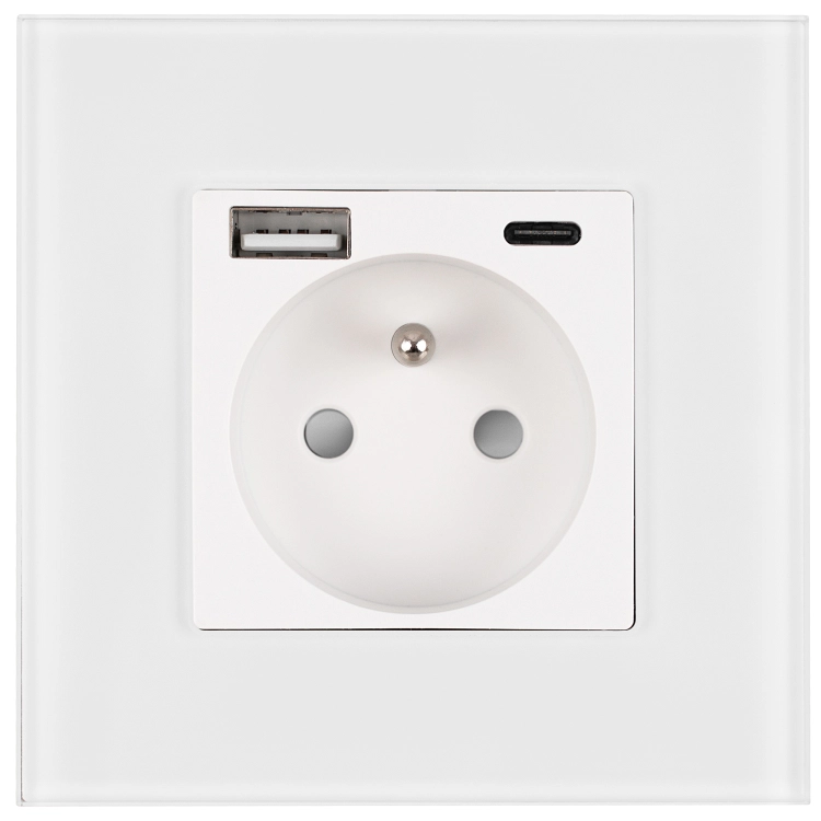 Zásuvka Sklenená Matná Biela S Kolíkom + Dvojitá Nabíjačka USB A+C 20W MIUUN