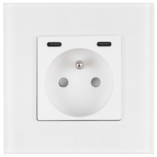 Zásuvka Sklenená Matná + Dvojitá Nabíjačka USB C+C 20W Biela MIUUN