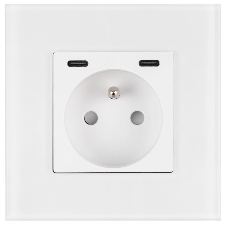 Zásuvka Sklenená Matná + Dvojitá Nabíjačka USB C+C 20W Biela MIUUN