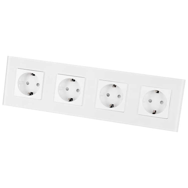 Zásuvka Štvoritá Sklenená Matná Schuko Biela Štvoritý Rámik A 4 X Zásuvka