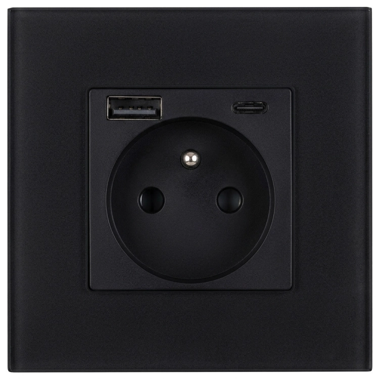 Zásuvka Sklenená Matná Čierna S Kolíkom + Dvojitá Nabíjačka USB A+C 20W MIUUN