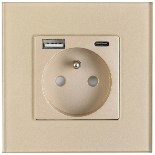 Sklenená Matná Zásuvka S Kolíkom + Dvojitá Nabíjačka USB A+C 20W MIUUN