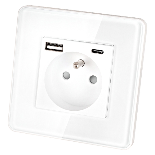 Zásuvka Sklenená Lesklá S Kolíkom + Dvojitá Nabíjačka USB A+C 20W MIUUN