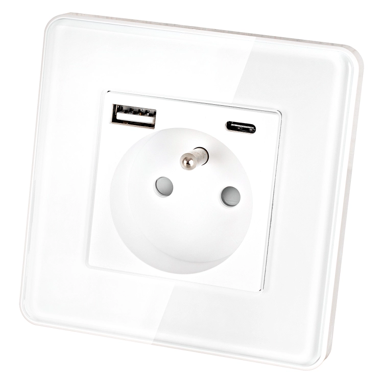 Zásuvka Sklenená Lesklá S Kolíkom + Dvojitá Nabíjačka USB A+C 20W MIUUN
