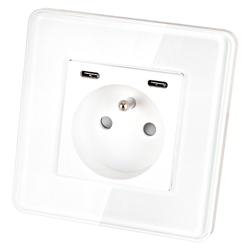 Sklenená Lesklá Zásuvka + Dvojitá Nabíjačka USB C+C 20W Biela MIUUN