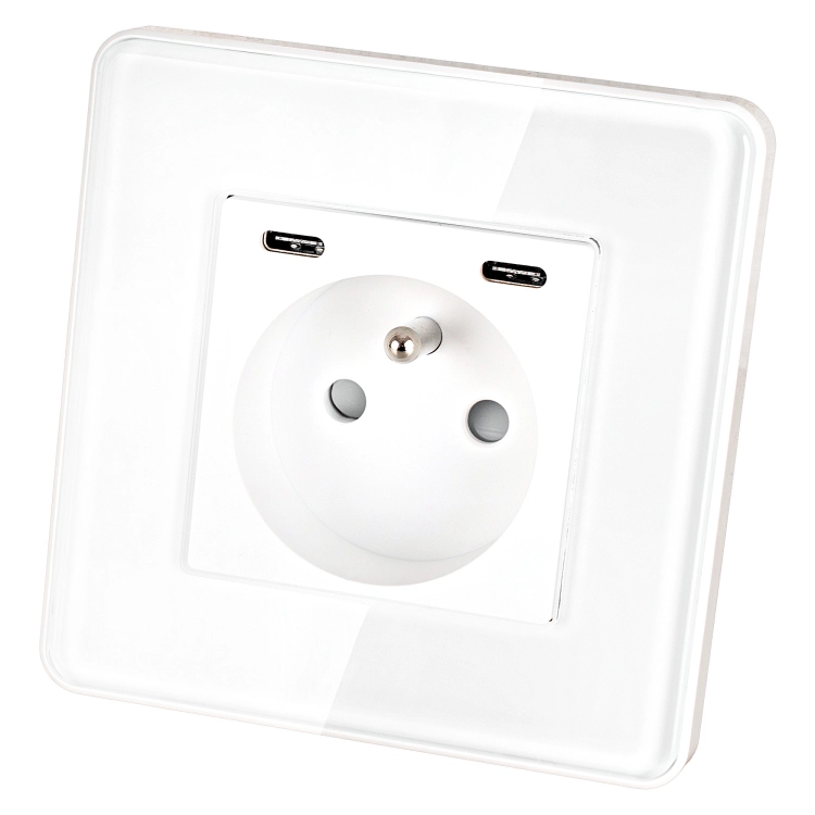 Sklenená Lesklá Zásuvka + Dvojitá Nabíjačka USB C+C 20W Biela MIUUN